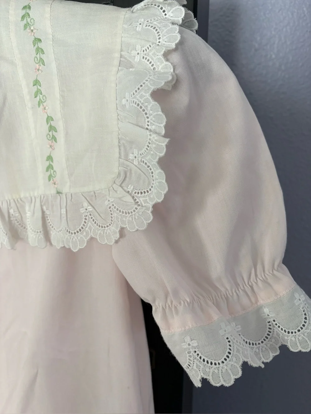 Classic Pink Cotton Dress with Embroidered Bib